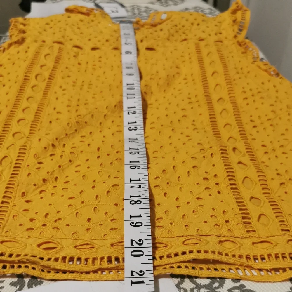 Anthropologie Yellow Eyelet Ruffle Blouse - Picture 7 of 8